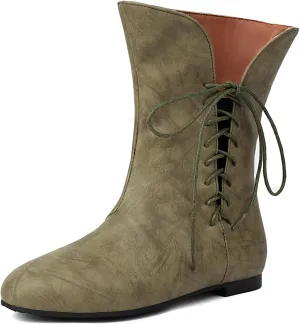 Cozivwaiy Women Vintage Flats Short Boots Lace up Comfortable Boots Round Toe Pirate Cosplay