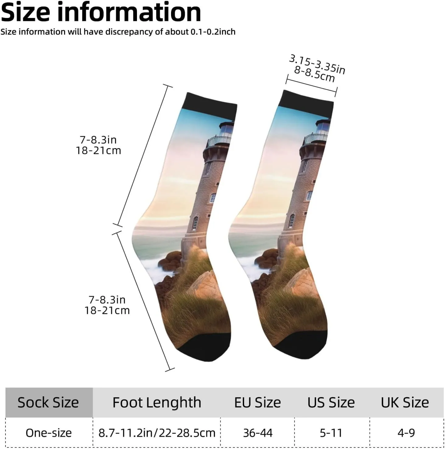 Crew Athletic Socks Moisture-Wicking Running Sock Beach Lighthouse Casual Calf Socks for Men Women