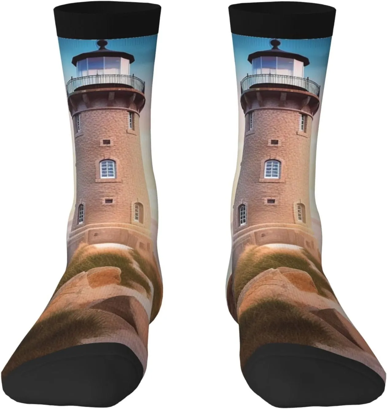 Crew Athletic Socks Moisture-Wicking Running Sock Beach Lighthouse Casual Calf Socks for Men Women
