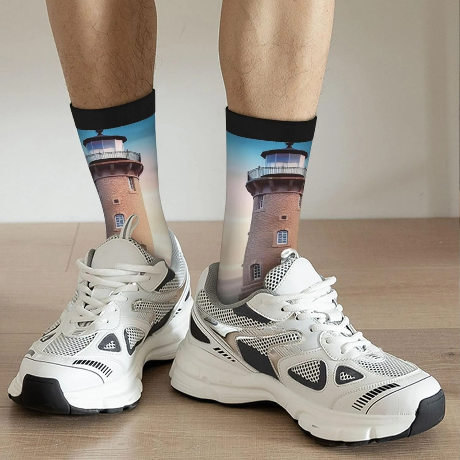 Crew Athletic Socks Moisture-Wicking Running Sock Beach Lighthouse Casual Calf Socks for Men Women