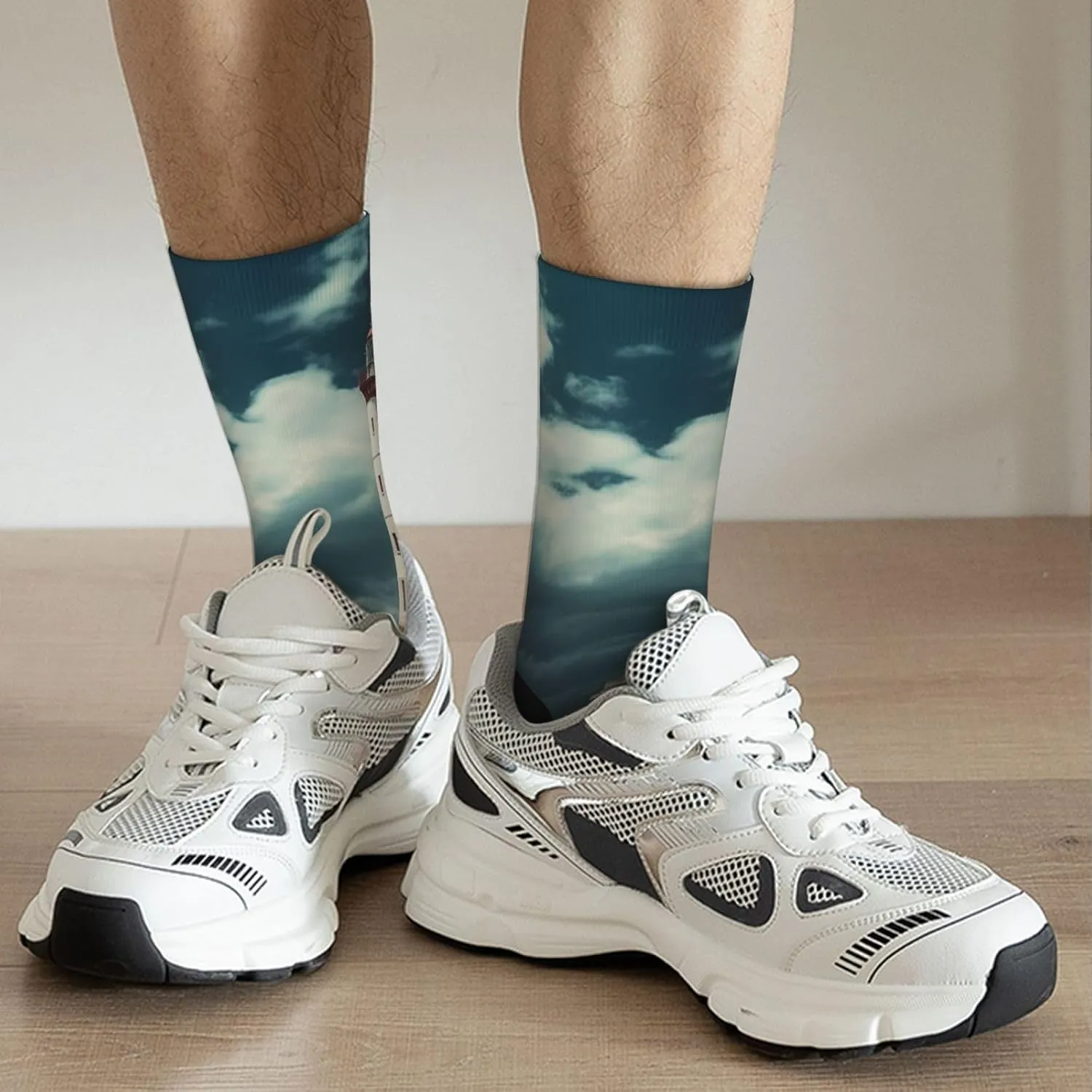 Crew Athletic Socks Moisture-Wicking Running Sock Lighthouse Seaside Casual Calf Socks for Men Women