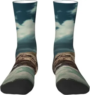 Crew Athletic Socks Moisture-Wicking Running Sock Lighthouse Seaside Casual Calf Socks for Men Women