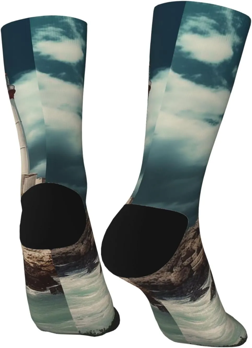 Crew Athletic Socks Moisture-Wicking Running Sock Lighthouse Seaside Casual Calf Socks for Men Women