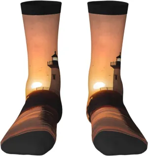 Crew Athletic Socks Moisture-Wicking Running Sock Lighthouse Sunrise Casual Calf Socks for Men Women