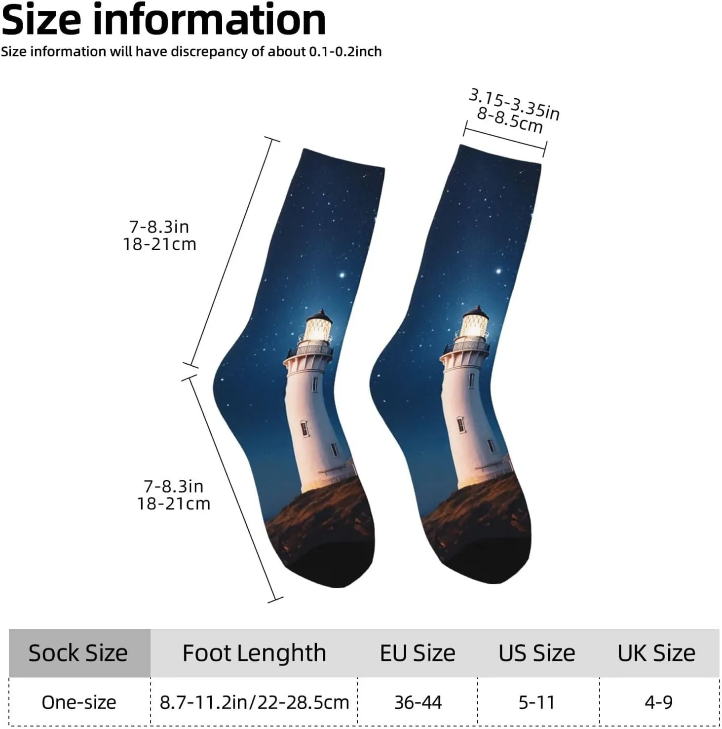 Crew Athletic Socks Moisture-Wicking Running Sock Lighthouse Under Starry Night Sky Casual Calf Socks for Men Women