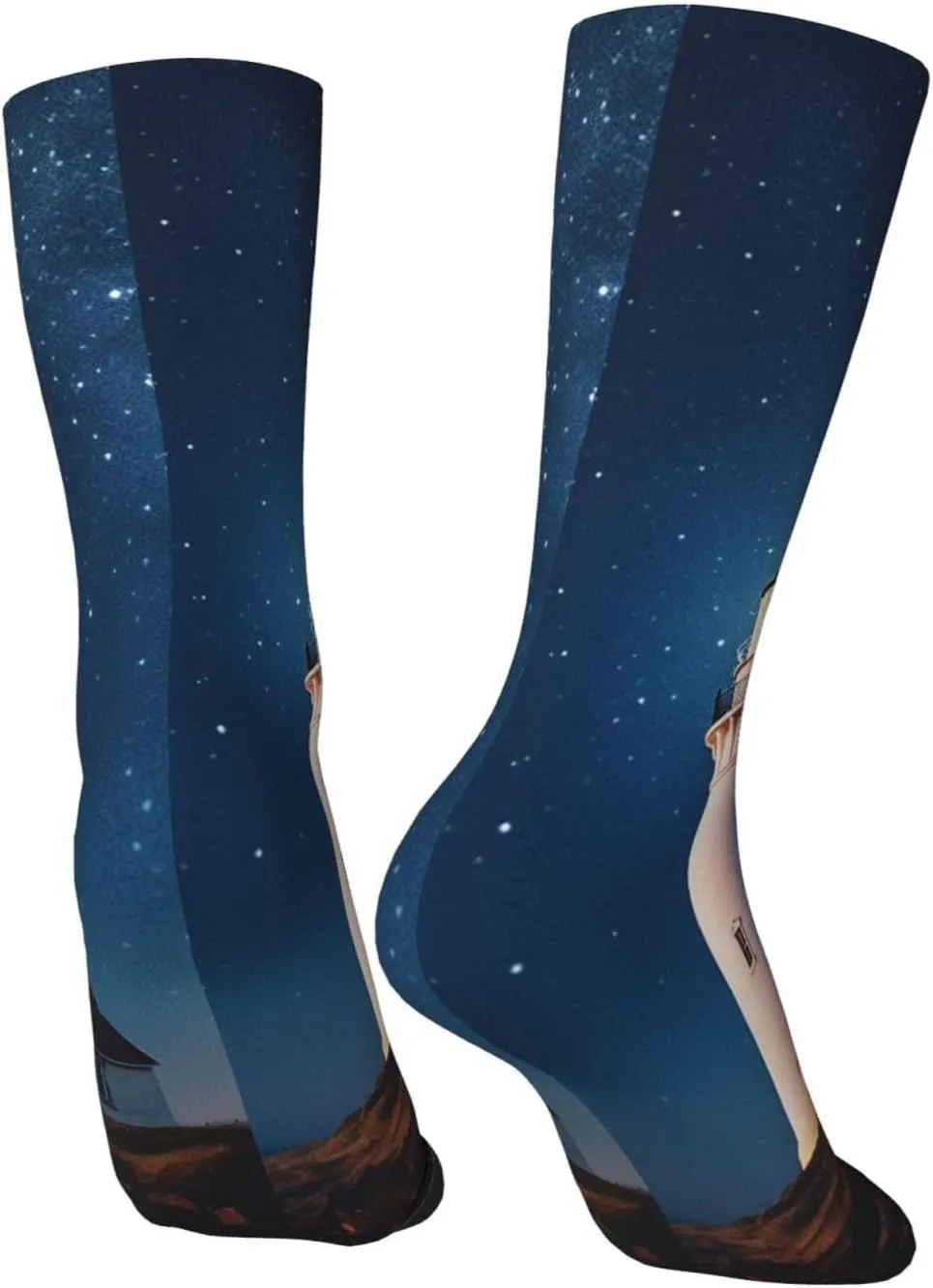 Crew Athletic Socks Moisture-Wicking Running Sock Lighthouse Under Starry Night Sky Casual Calf Socks for Men Women