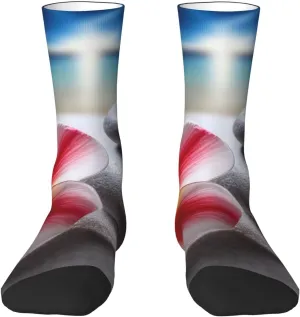 Crew Athletic Socks Moisture-Wicking Running Sock Tropical Flower and Zen Stone Casual Calf Socks for Men Women