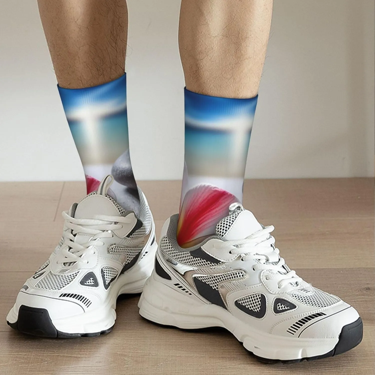Crew Athletic Socks Moisture-Wicking Running Sock Tropical Flower and Zen Stone Casual Calf Socks for Men Women