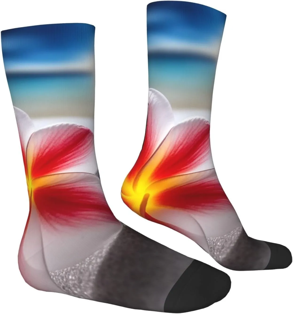 Crew Athletic Socks Moisture-Wicking Running Sock Tropical Flower and Zen Stone Casual Calf Socks for Men Women