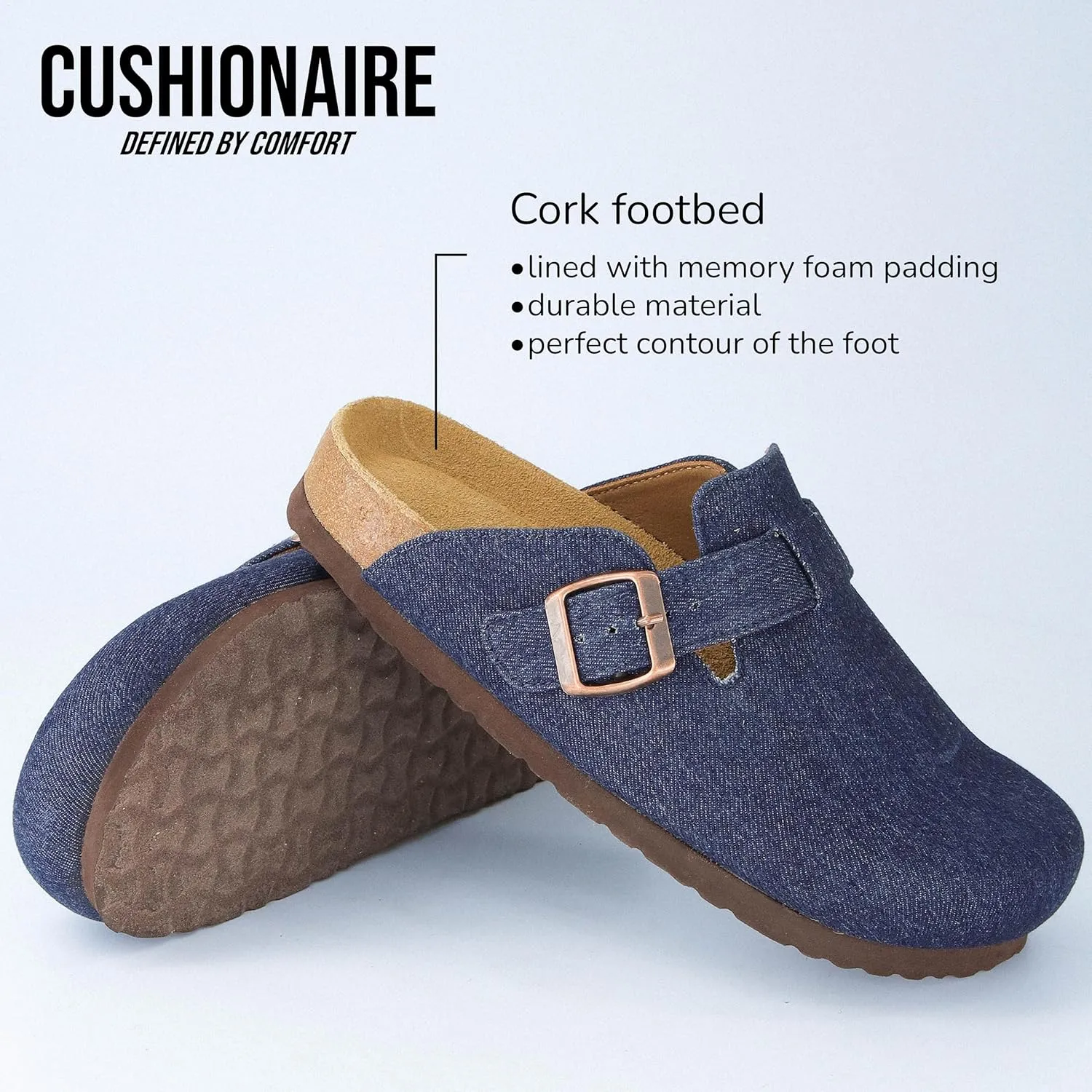 CUSHIONAIRE Hana Slip-On Buckle Clog with Cork Footbed  Memory Foam, Wide Widths Available