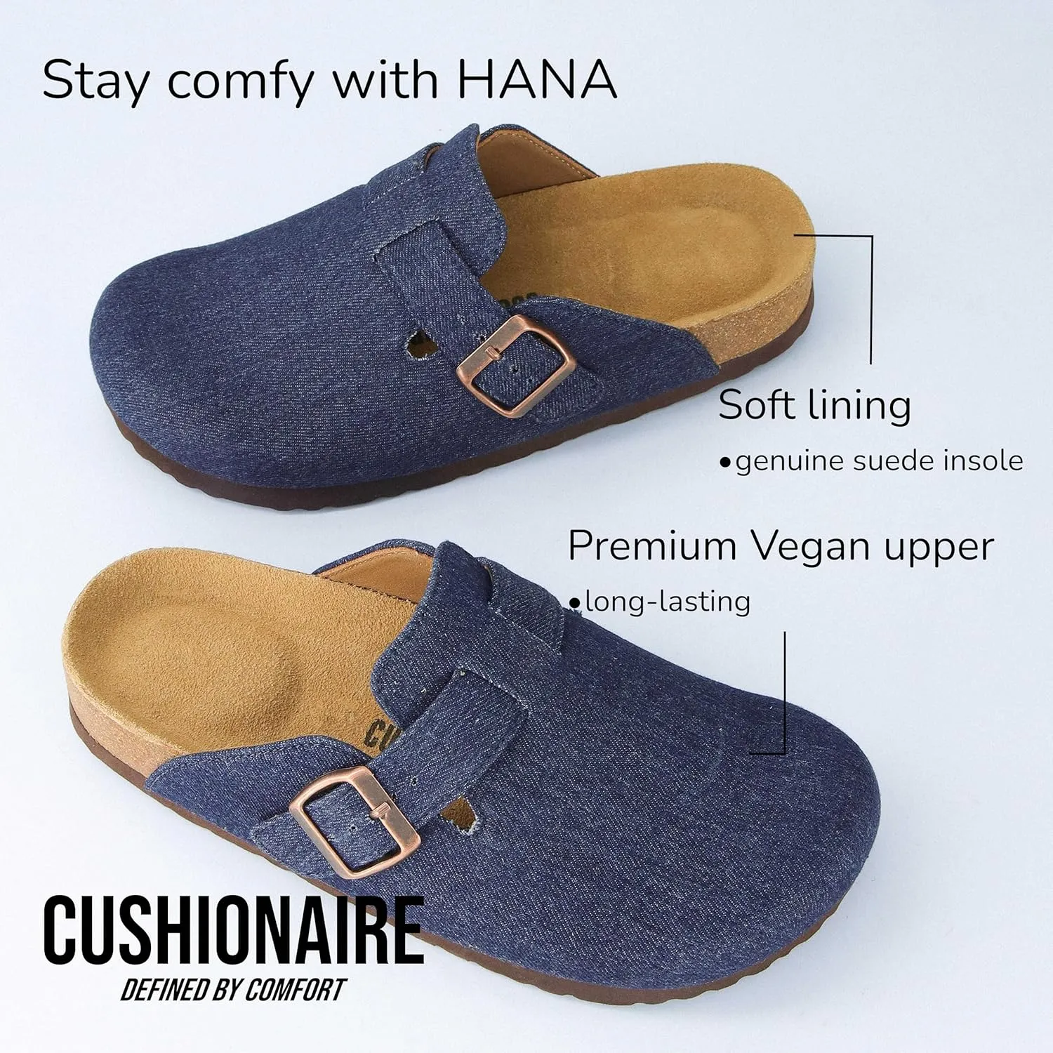 CUSHIONAIRE Hana Slip-On Buckle Clog with Cork Footbed  Memory Foam, Wide Widths Available