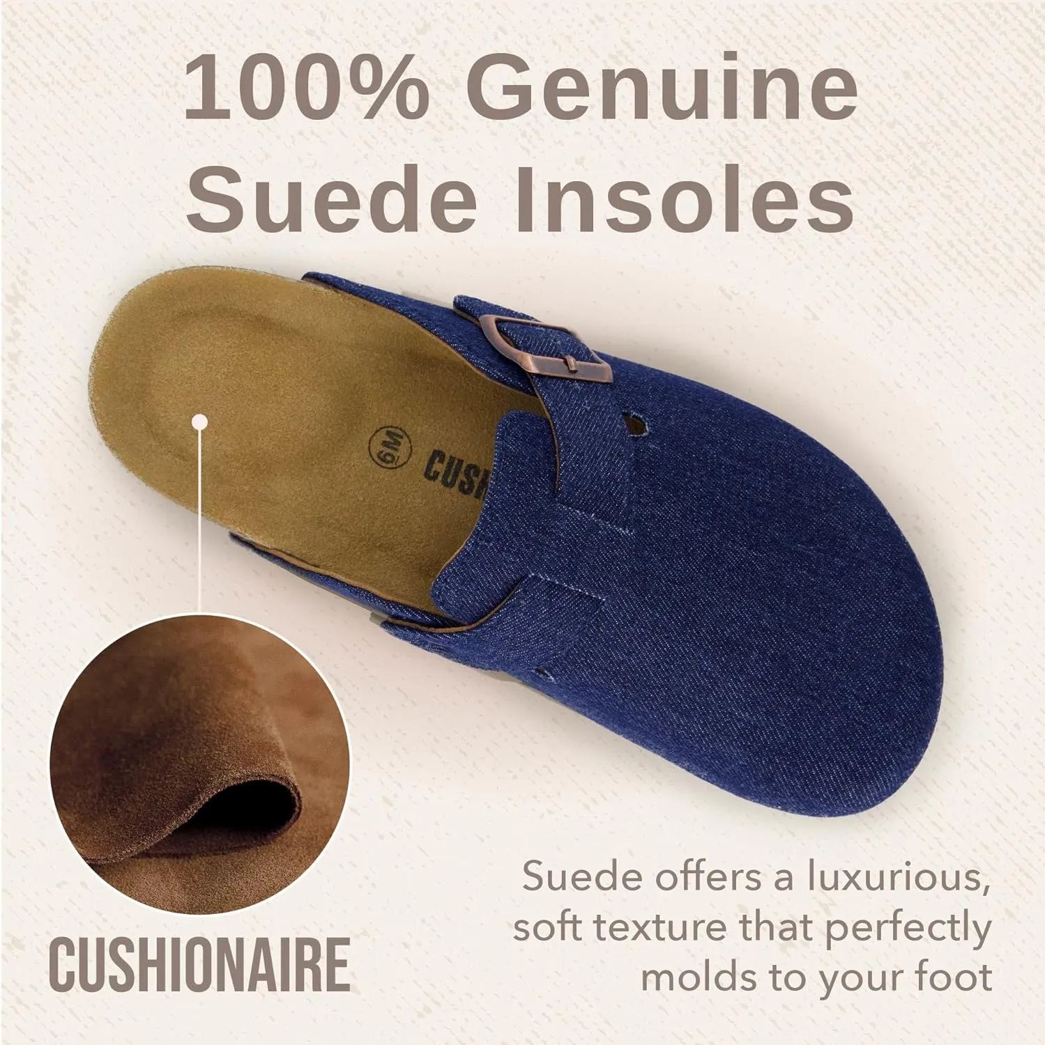 CUSHIONAIRE Hana Slip-On Buckle Clog with Cork Footbed  Memory Foam, Wide Widths Available