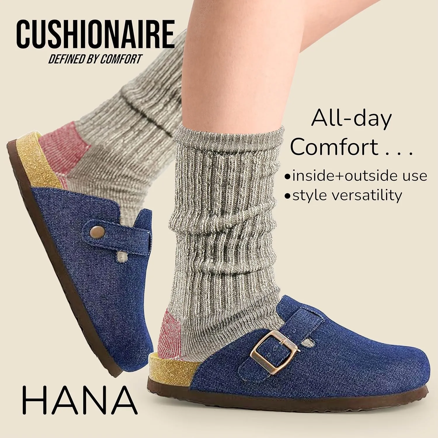 CUSHIONAIRE Hana Slip-On Buckle Clog with Cork Footbed  Memory Foam, Wide Widths Available