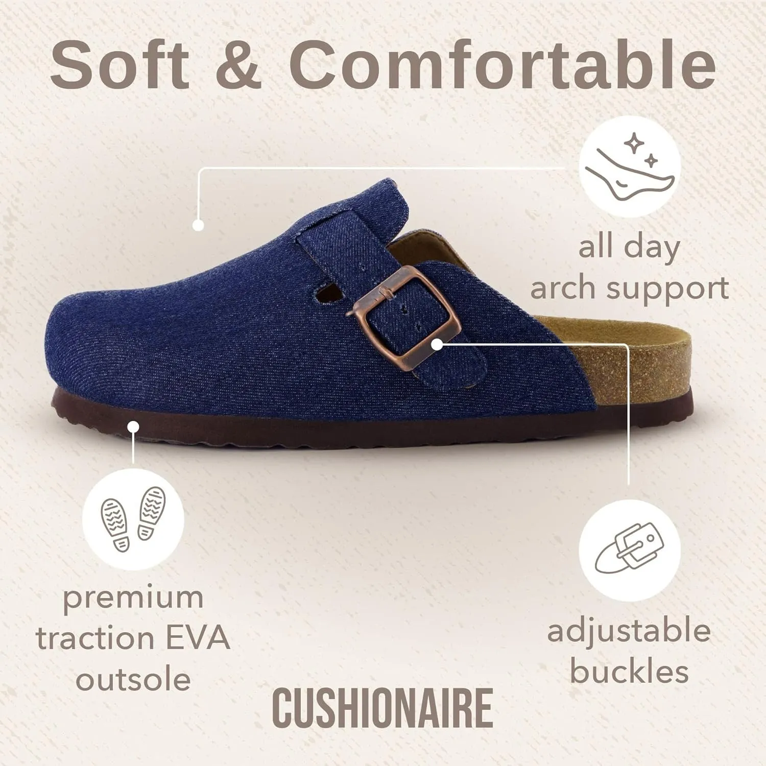 CUSHIONAIRE Hana Slip-On Buckle Clog with Cork Footbed  Memory Foam, Wide Widths Available