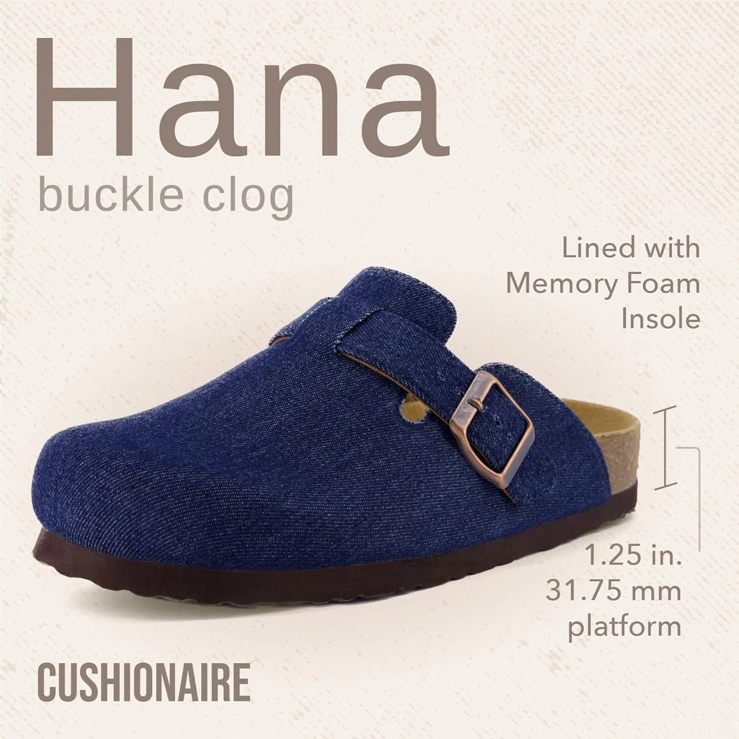 CUSHIONAIRE Hana Slip-On Buckle Clog with Cork Footbed  Memory Foam, Wide Widths Available