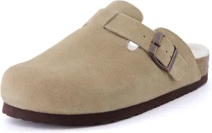 CUSHIONAIRE Women's Hana Cork footbed clog with Genuine Leather upper, Faux Fur lining, and  Comfort