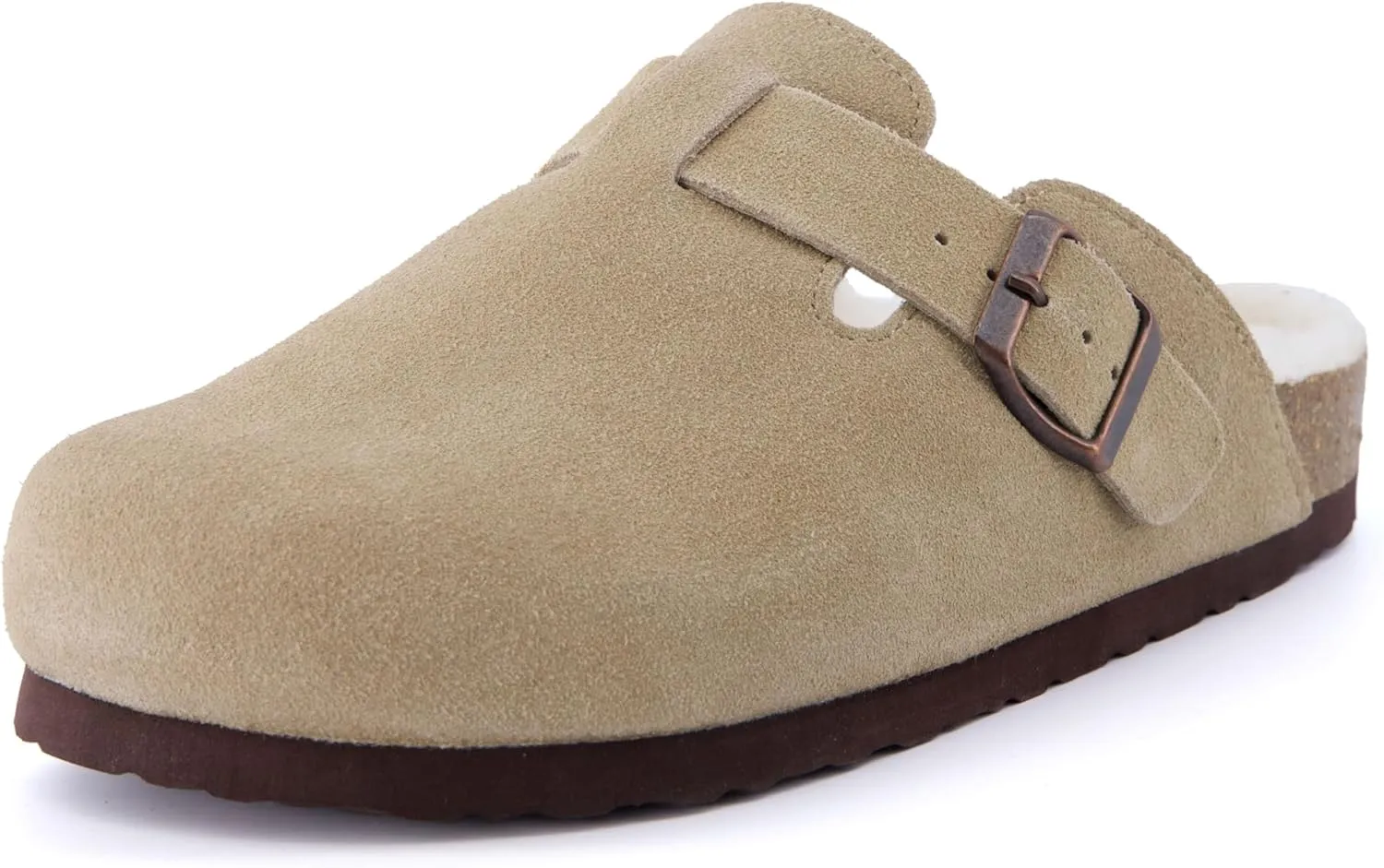 CUSHIONAIRE Women's Hana Cork footbed clog with Genuine Leather upper, Faux Fur lining, and  Comfort