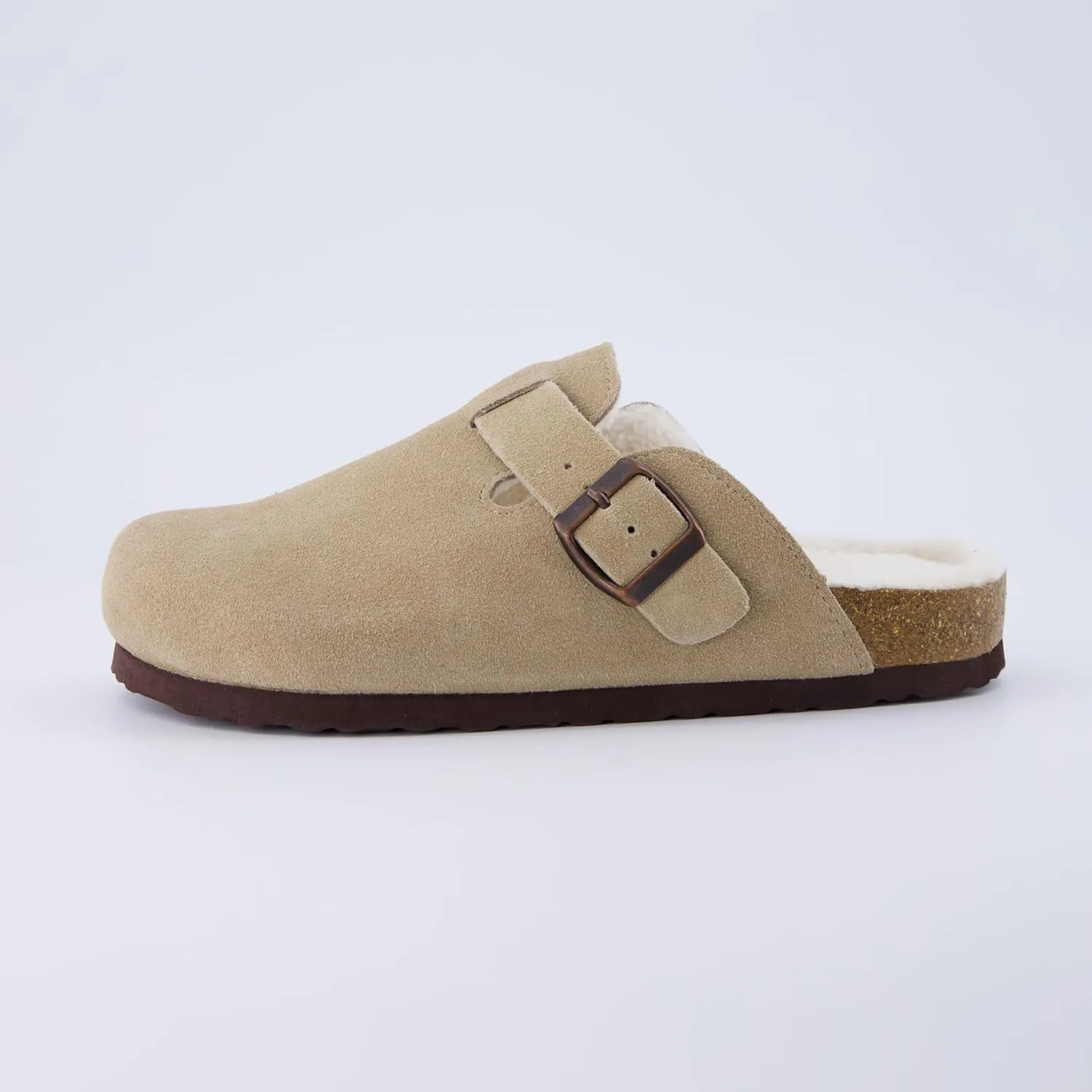 CUSHIONAIRE Women's Hana Cork footbed clog with Genuine Leather upper, Faux Fur lining, and  Comfort