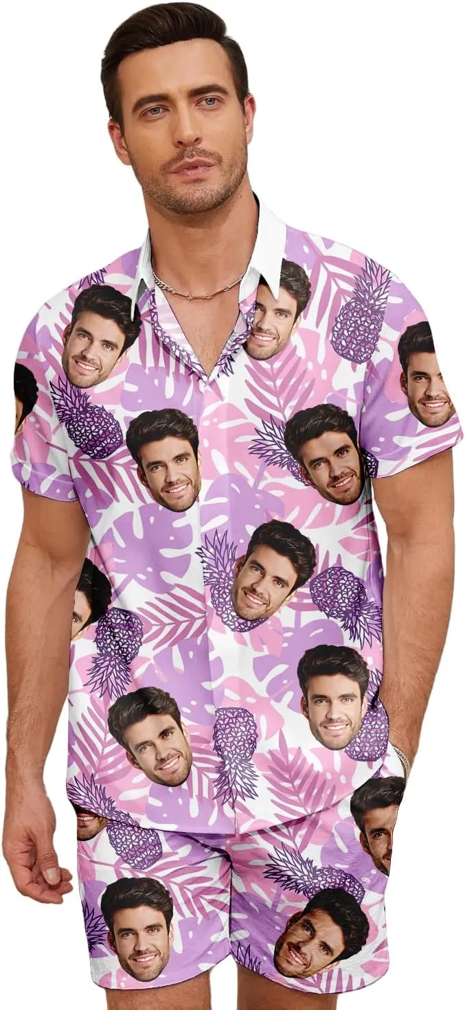 Custom Matching Hawaiian Outfits for Couples Personalized Beach Vacation Tropical Print Men Shirt Suit