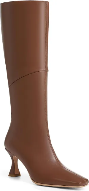 CYNLLIO Knee High Boots Women Square Toe Kitten High Heel Tall Boots Fashion Side Zipper Stiletto Heel Long Boots