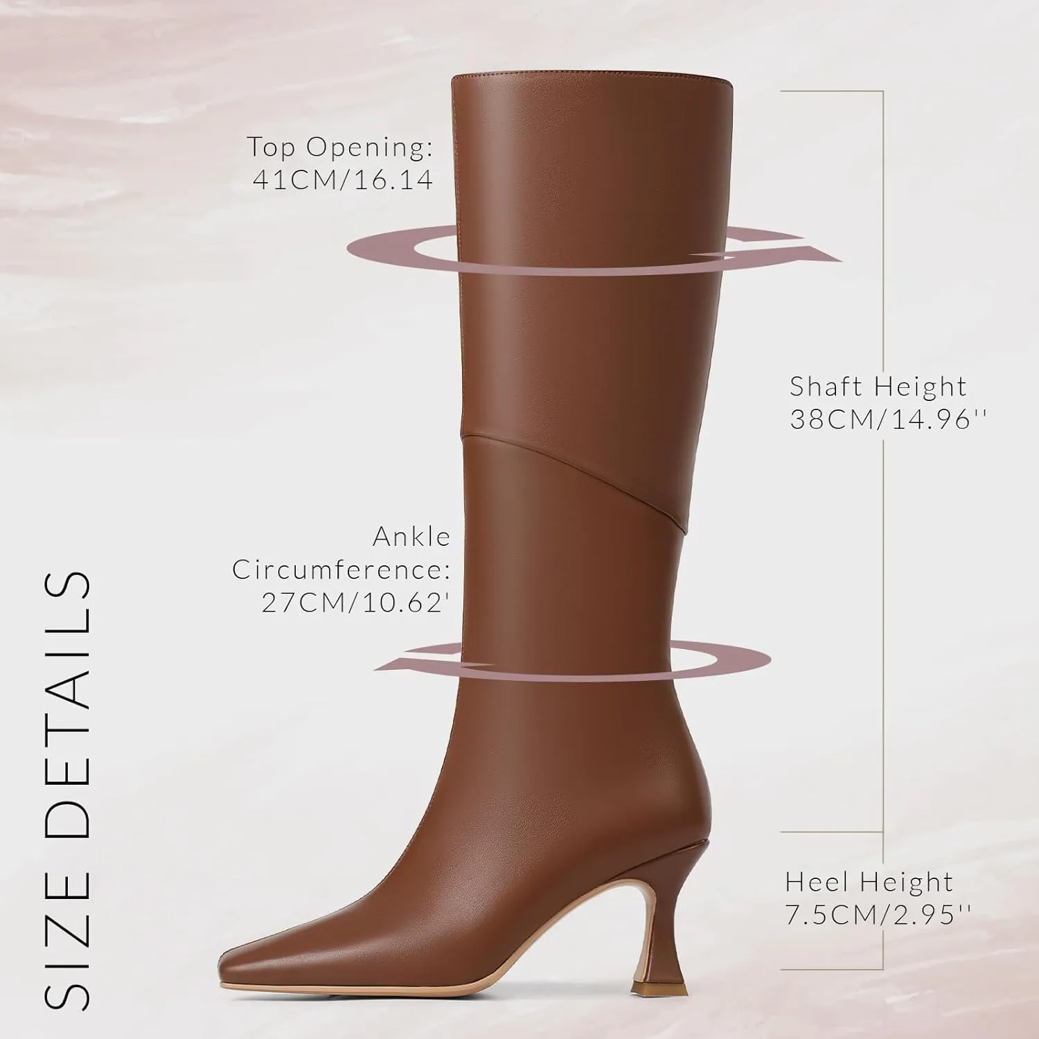CYNLLIO Knee High Boots Women Square Toe Kitten High Heel Tall Boots Fashion Side Zipper Stiletto Heel Long Boots