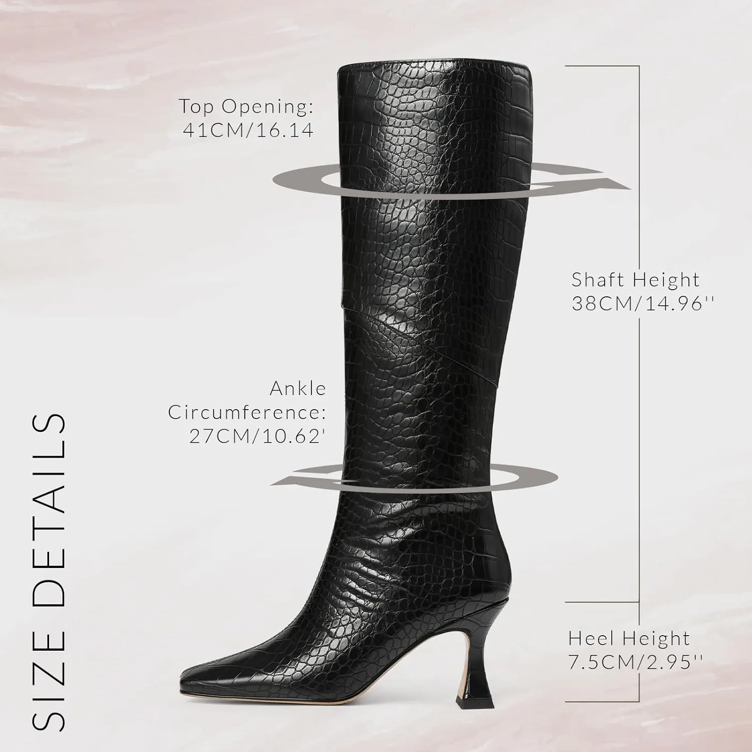 CYNLLIO Knee High Boots Women Square Toe Kitten High Heel Tall Boots Fashion Side Zipper Stiletto Heel Long Boots
