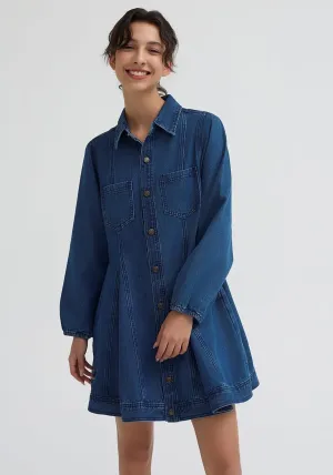 D-Sun Women's Denim Dress Puff Long Sleeve Button Down Casual Babydoll Jean Shirt Mini Dress Trendy 2025