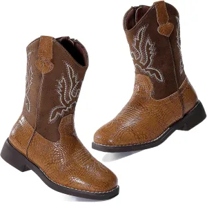 DADAWEN Boys Girls Cowboy Boots Embroidery Glitter Mid Calf Square Toe Kids Western Cowgirl Boots Riding Shoes (Toddler/Little Kid/Big Kid)