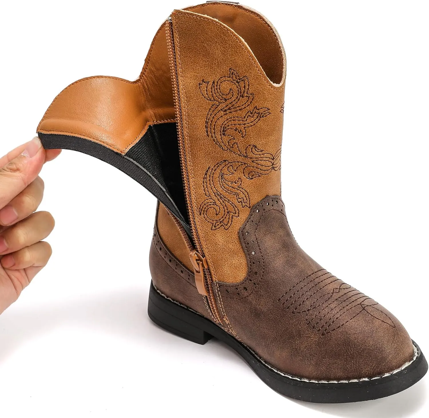 DADAWEN Kids Cowgirl Cowboy Western Boots Boys Girls Mid Calf Riding Shoes With Side Zipper (Toddler/Little Kid/Big Kid)