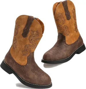 DADAWEN Kids Cowgirl Cowboy Western Boots Boys Girls Mid Calf Riding Shoes With Side Zipper (Toddler/Little Kid/Big Kid)