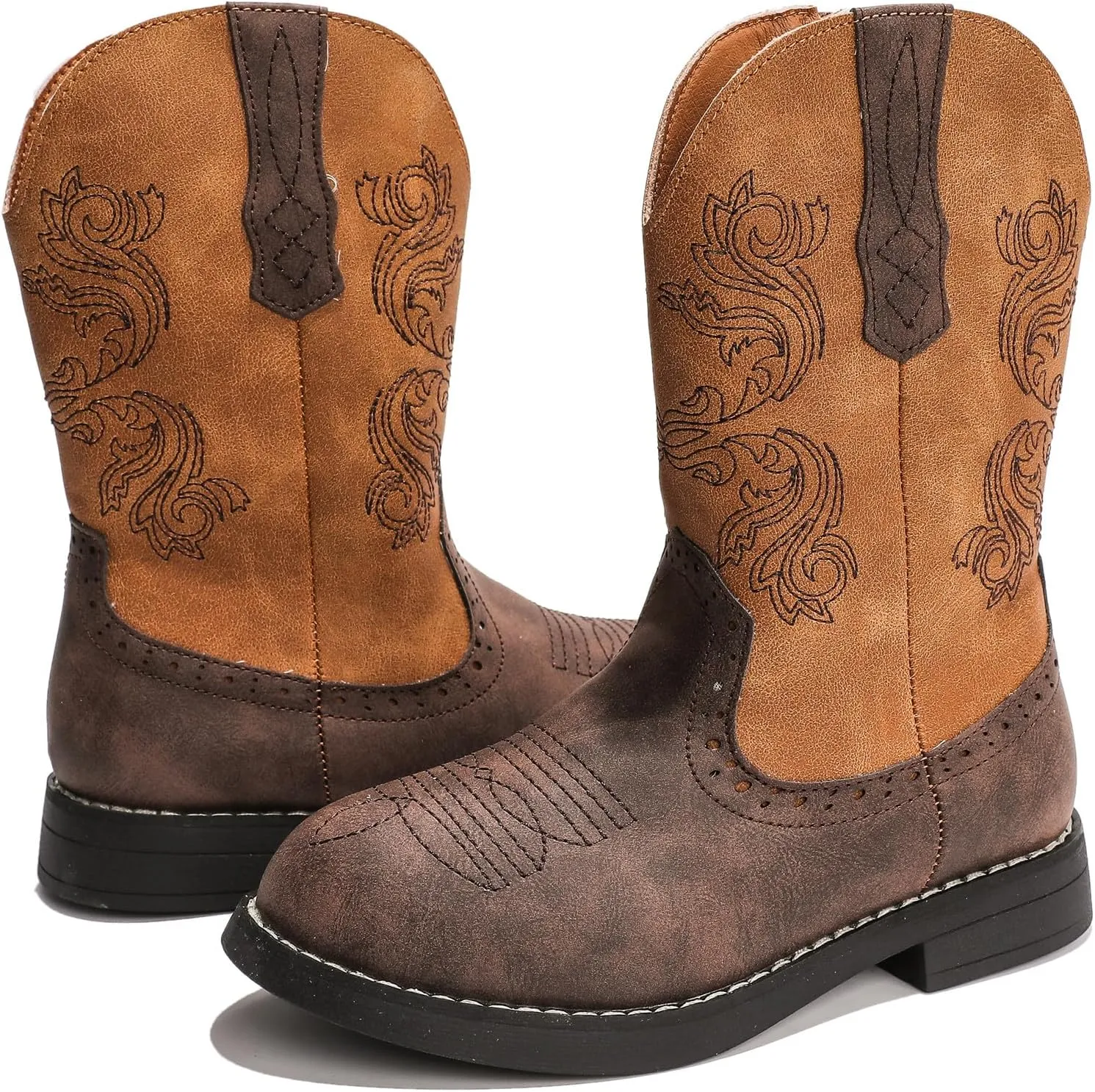 DADAWEN Kids Cowgirl Cowboy Western Boots Boys Girls Mid Calf Riding Shoes With Side Zipper (Toddler/Little Kid/Big Kid)