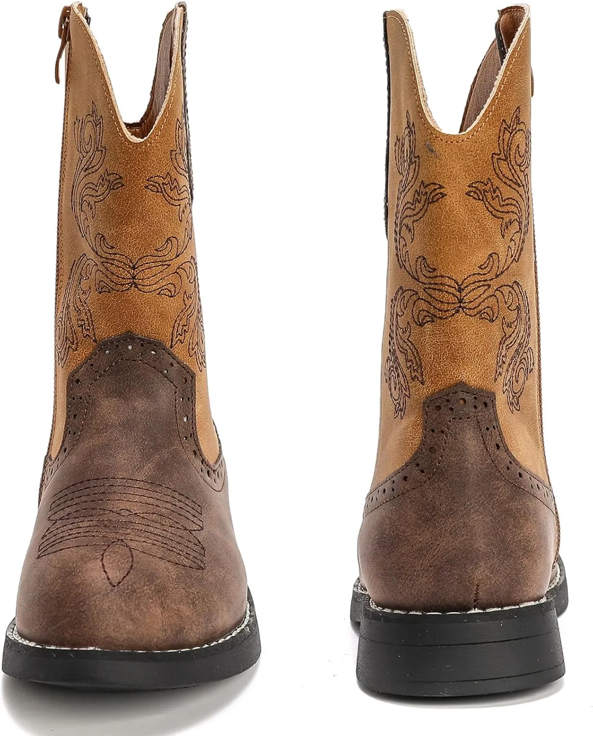DADAWEN Kids Cowgirl Cowboy Western Boots Boys Girls Mid Calf Riding Shoes With Side Zipper (Toddler/Little Kid/Big Kid)