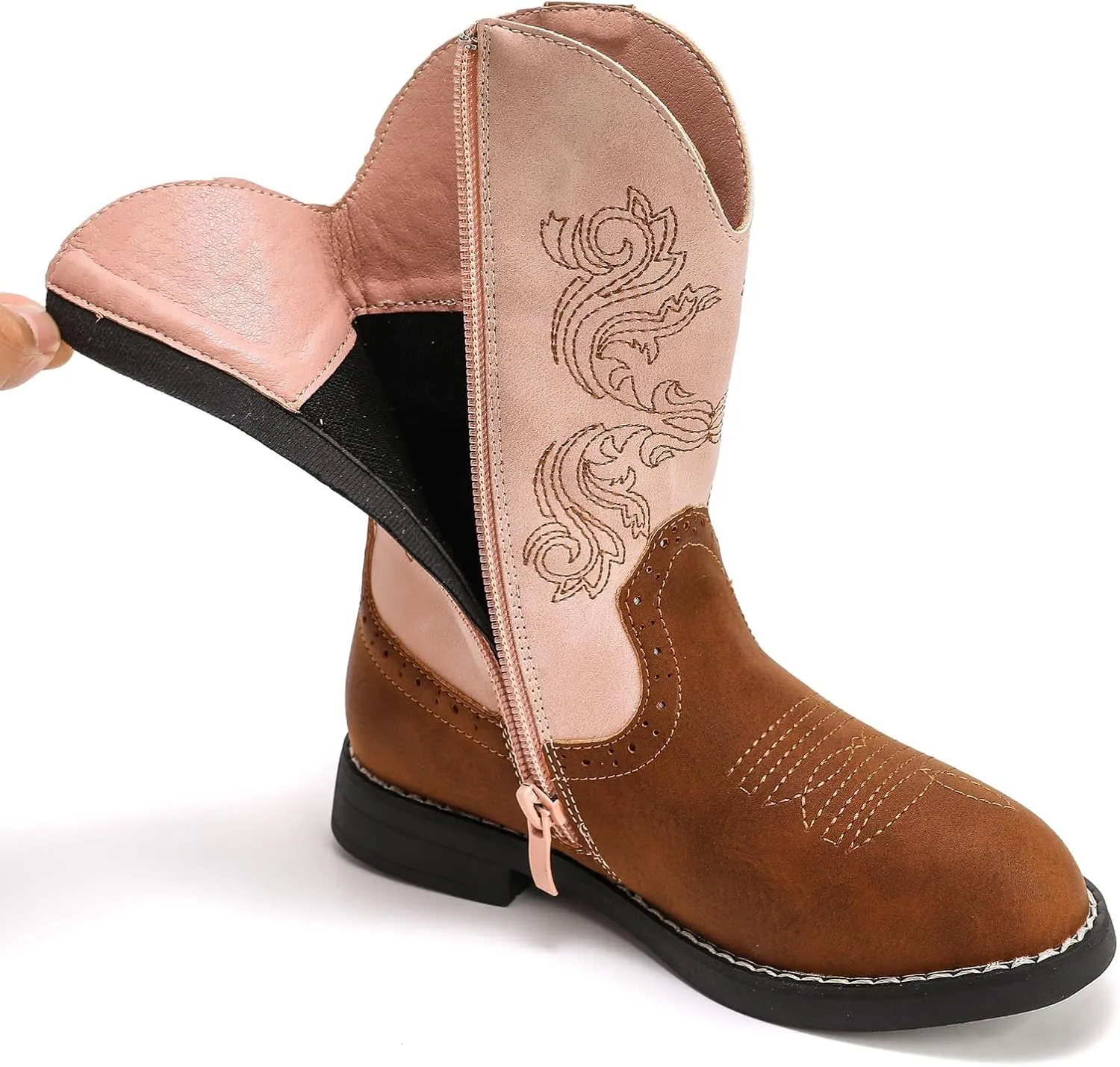 DADAWEN Kids Cowgirl Cowboy Western Boots Boys Girls Mid Calf Riding Shoes With Side Zipper (Toddler/Little Kid/Big Kid)