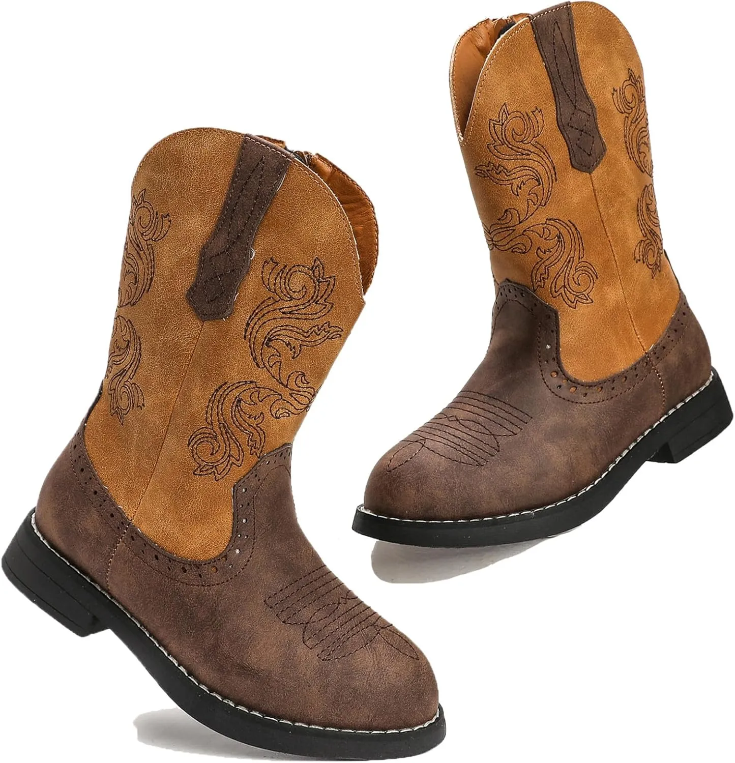 DADAWEN Kids Cowgirl Cowboy Western Boots Boys Girls Mid Calf Riding Shoes With Side Zipper (Toddler/Little Kid/Big Kid)