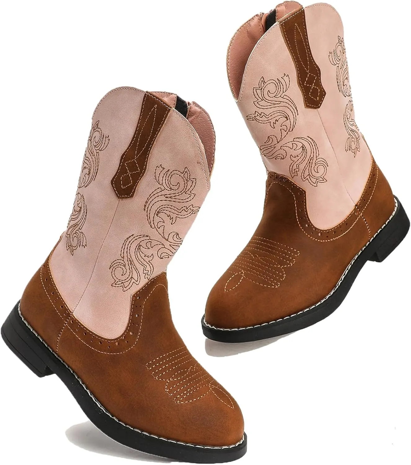 DADAWEN Kids Cowgirl Cowboy Western Boots Boys Girls Mid Calf Riding Shoes With Side Zipper (Toddler/Little Kid/Big Kid)