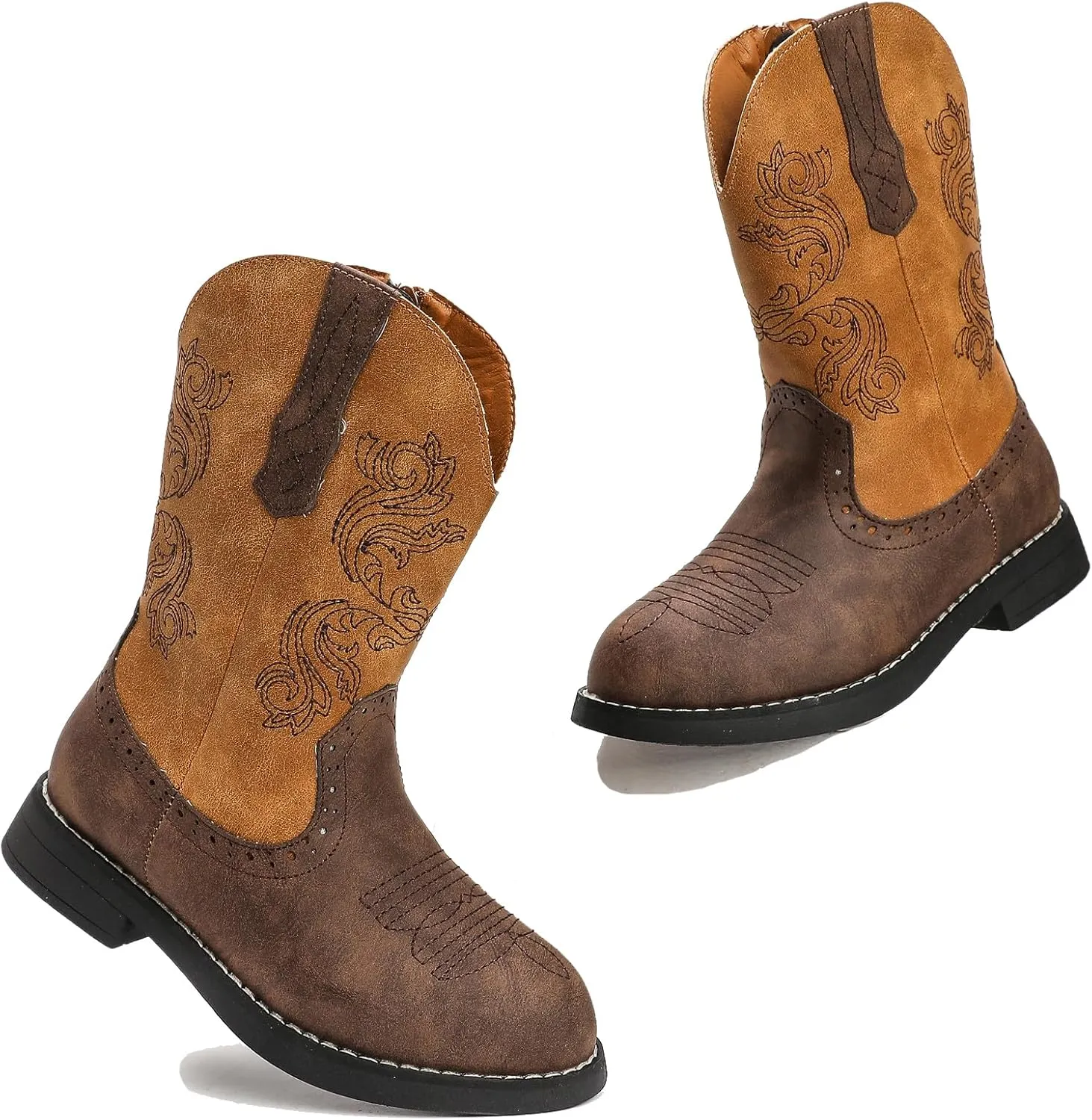 DADAWEN Kids Cowgirl Cowboy Western Boots Boys Girls Mid Calf Riding Shoes With Side Zipper (Toddler/Little Kid/Big Kid)