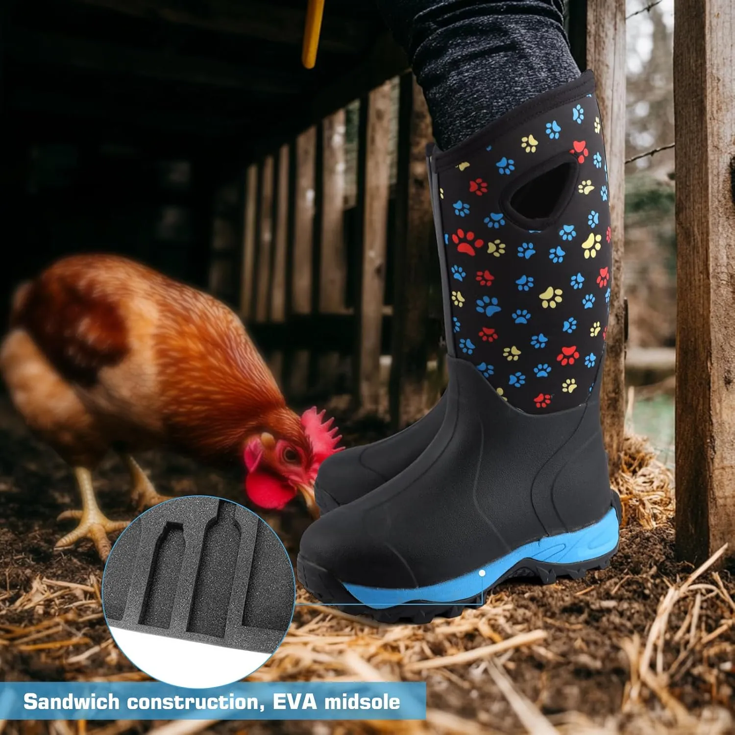 DaeRainy Neoprene Rubber Boots for Women,Waterproof Rainboots with Sturdy Neoprene for Outdoor Working Farming Fishing Hunting Gardening