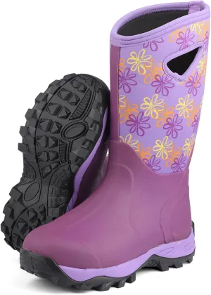 DaeRainy Neoprene Rubber Boots for Women,Waterproof Rainboots with Sturdy Neoprene for Outdoor Working Farming Fishing Hunting Gardening