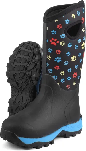 DaeRainy Neoprene Rubber Boots for Women,Waterproof Rainboots with Sturdy Neoprene for Outdoor Working Farming Fishing Hunting Gardening