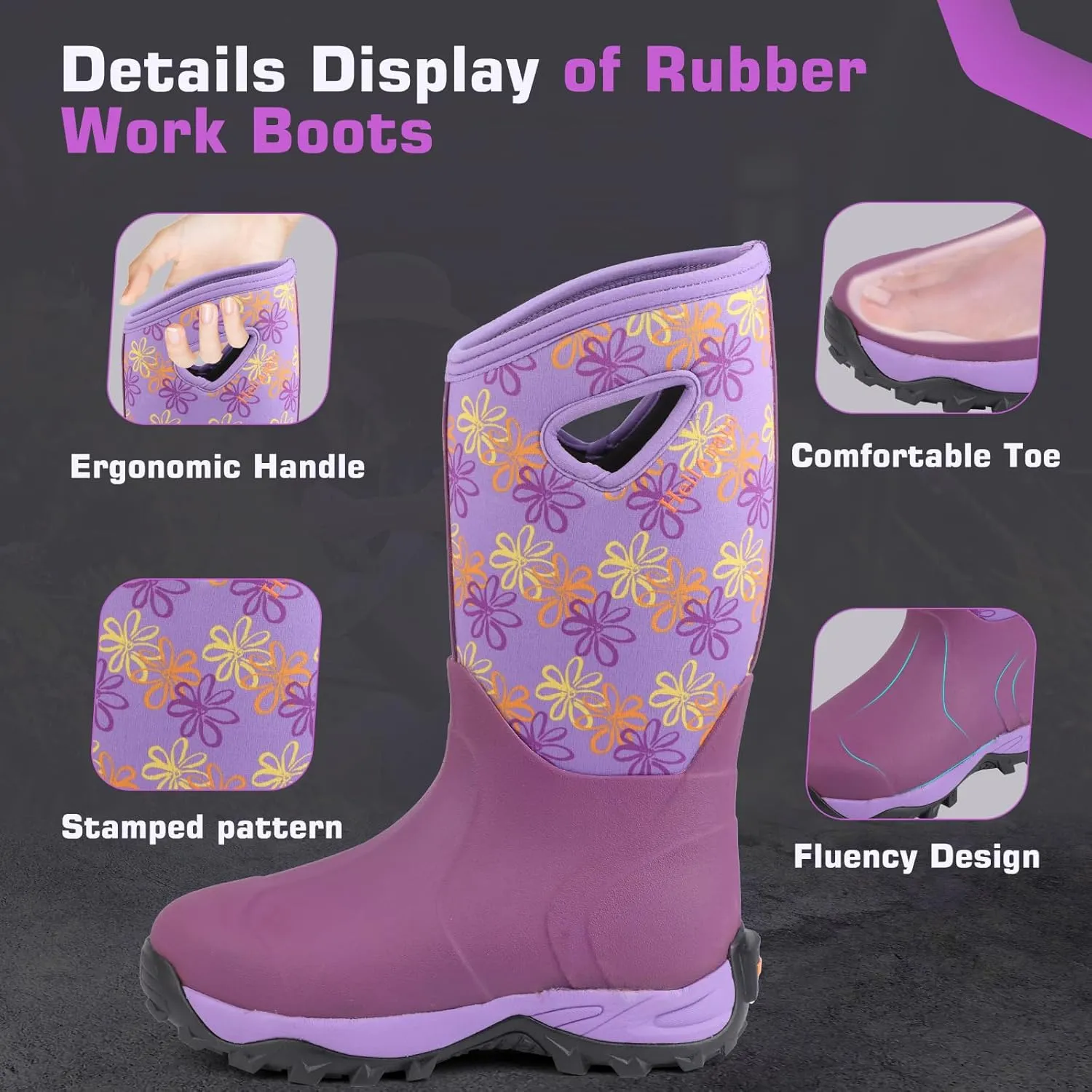 DaeRainy Neoprene Rubber Boots for Women,Waterproof Rainboots with Sturdy Neoprene for Outdoor Working Farming Fishing Hunting Gardening