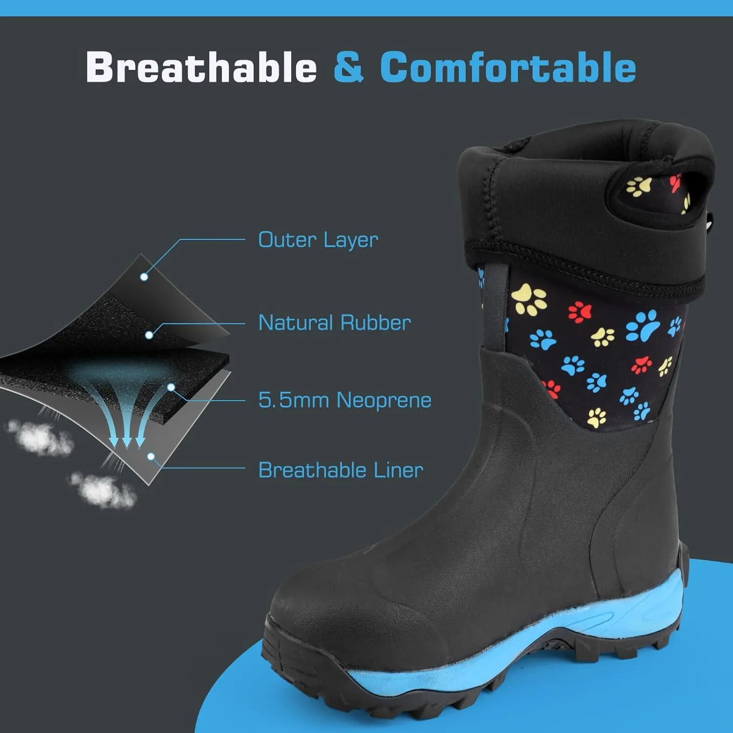 DaeRainy Neoprene Rubber Boots for Women,Waterproof Rainboots with Sturdy Neoprene for Outdoor Working Farming Fishing Hunting Gardening
