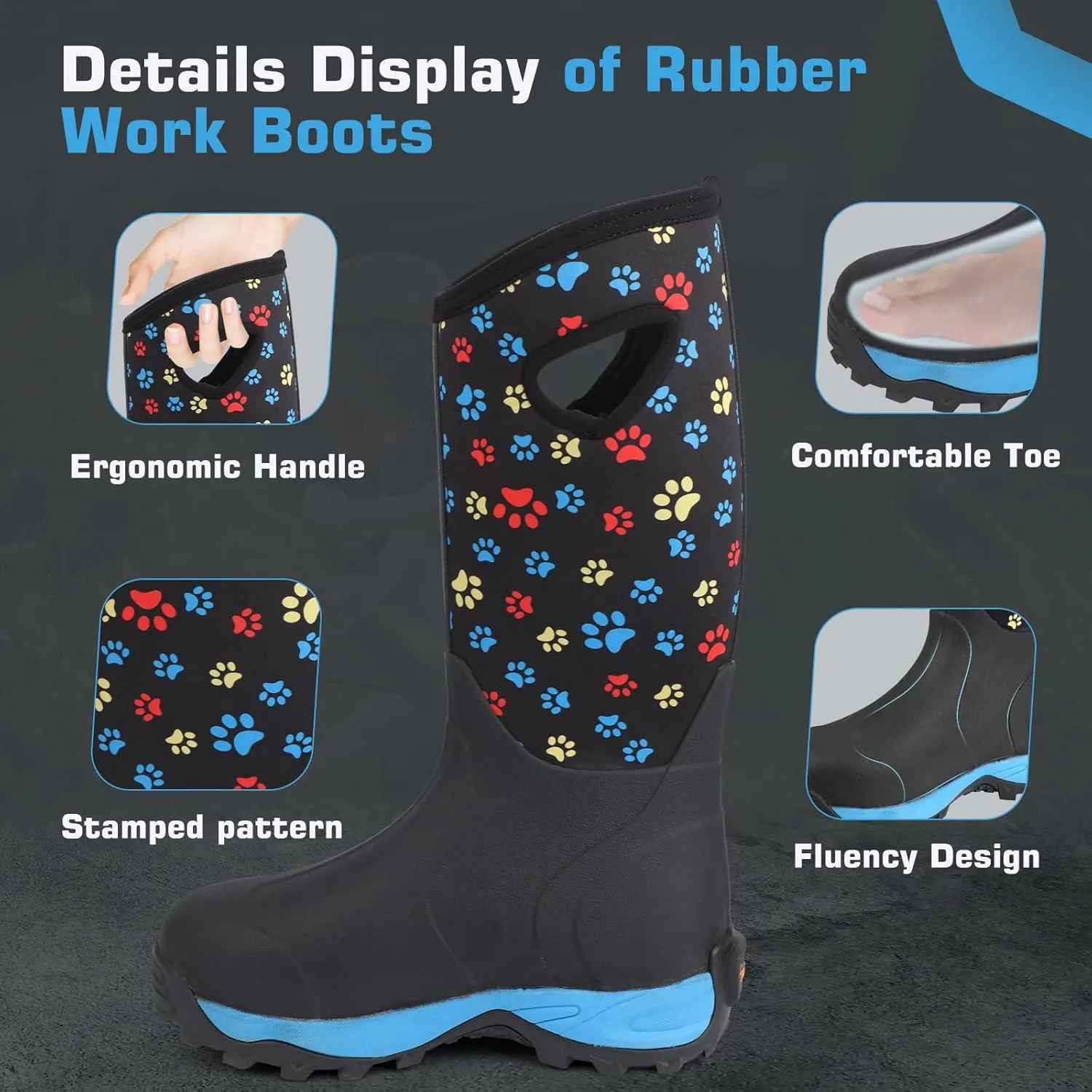 DaeRainy Neoprene Rubber Boots for Women,Waterproof Rainboots with Sturdy Neoprene for Outdoor Working Farming Fishing Hunting Gardening