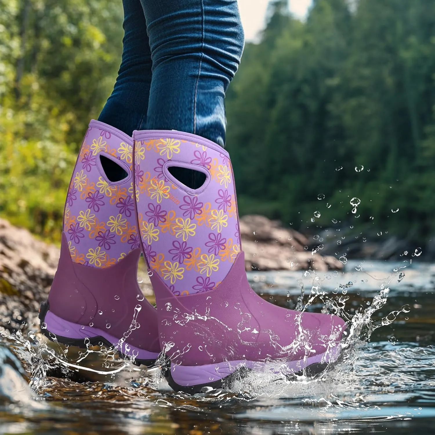 DaeRainy Neoprene Rubber Boots for Women,Waterproof Rainboots with Sturdy Neoprene for Outdoor Working Farming Fishing Hunting Gardening