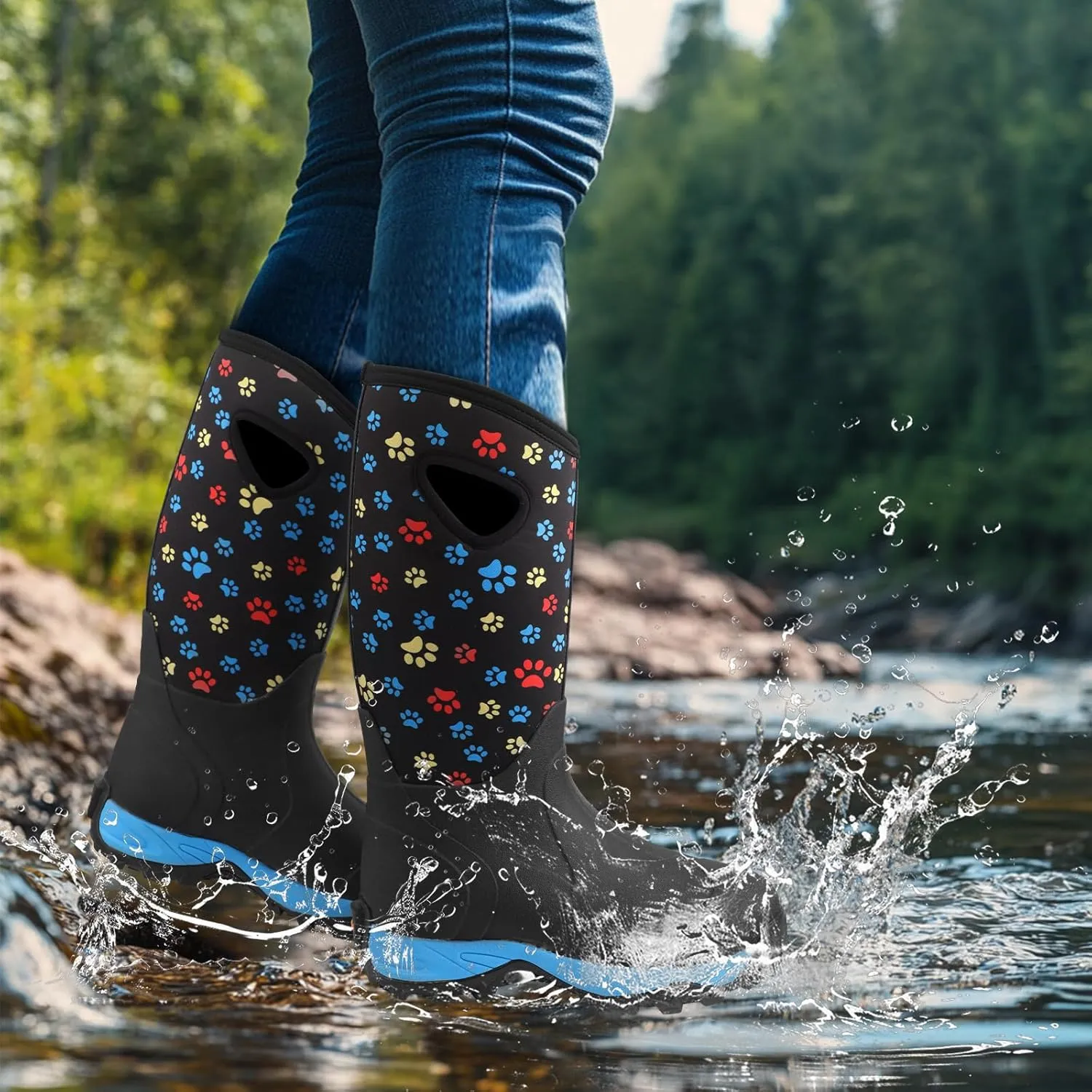 DaeRainy Neoprene Rubber Boots for Women,Waterproof Rainboots with Sturdy Neoprene for Outdoor Working Farming Fishing Hunting Gardening