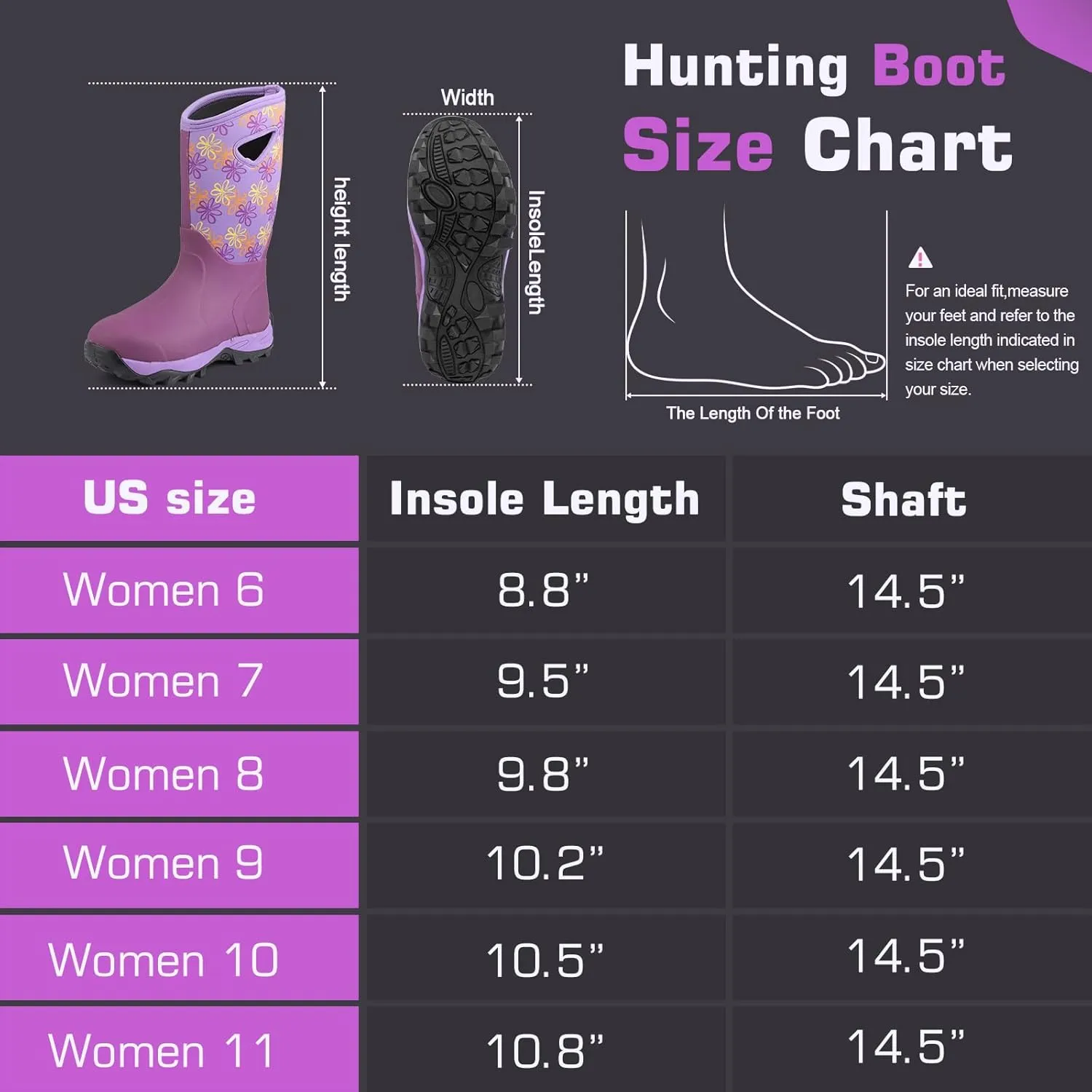 DaeRainy Neoprene Rubber Boots for Women,Waterproof Rainboots with Sturdy Neoprene for Outdoor Working Farming Fishing Hunting Gardening