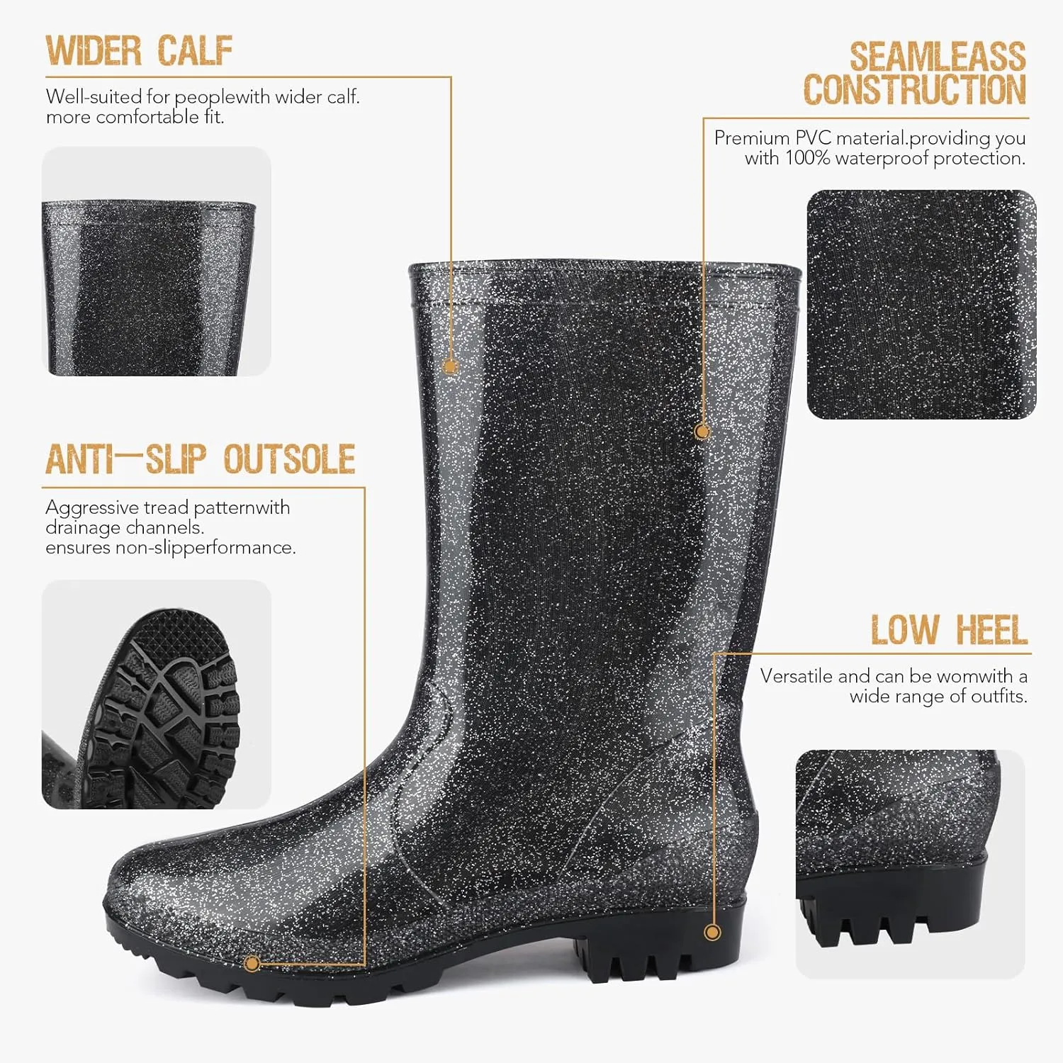 DaeRainy Women's Mid-calf Rain Boots Waterproof Non-slip for Gardens,Fishing,Farm,Outdoor Work Boots