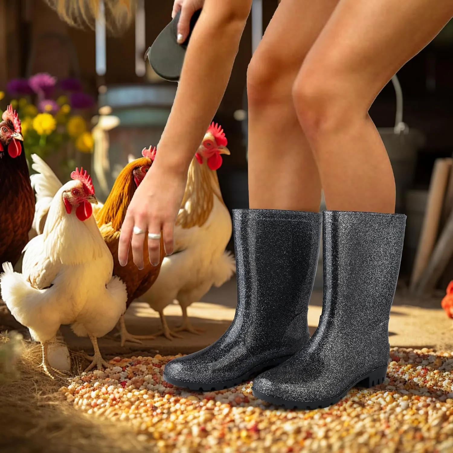 DaeRainy Women's Mid-calf Rain Boots Waterproof Non-slip for Gardens,Fishing,Farm,Outdoor Work Boots
