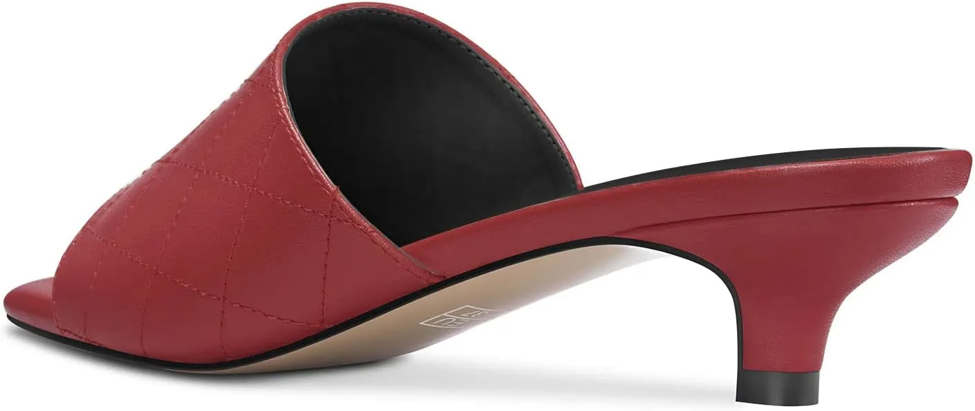 DearOnly Women Low Kitten Heel Peep Open Square Toe Mules Shoes Slip-on Slingback Office Cute 1.4 Inches Heels