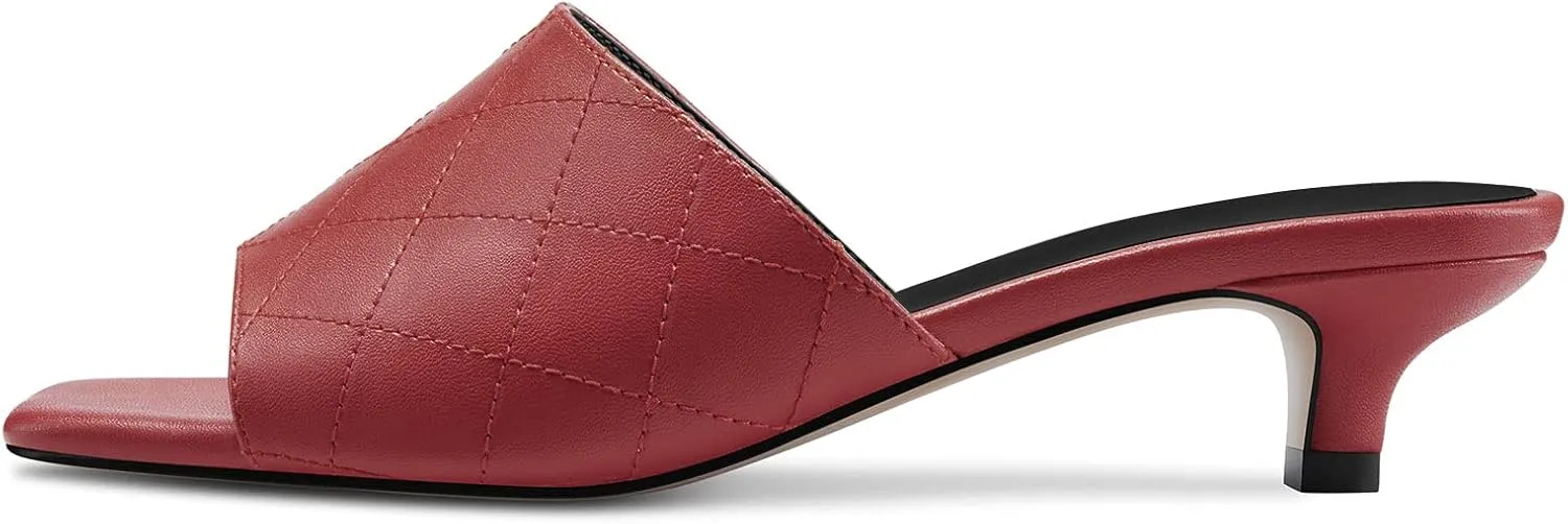 DearOnly Women Low Kitten Heel Peep Open Square Toe Mules Shoes Slip-on Slingback Office Cute 1.4 Inches Heels