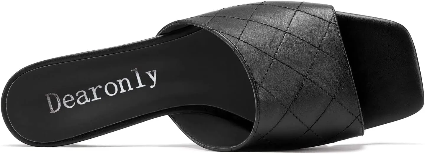 DearOnly Women Low Kitten Heel Peep Open Square Toe Mules Shoes Slip-on Slingback Office Cute 1.4 Inches Heels